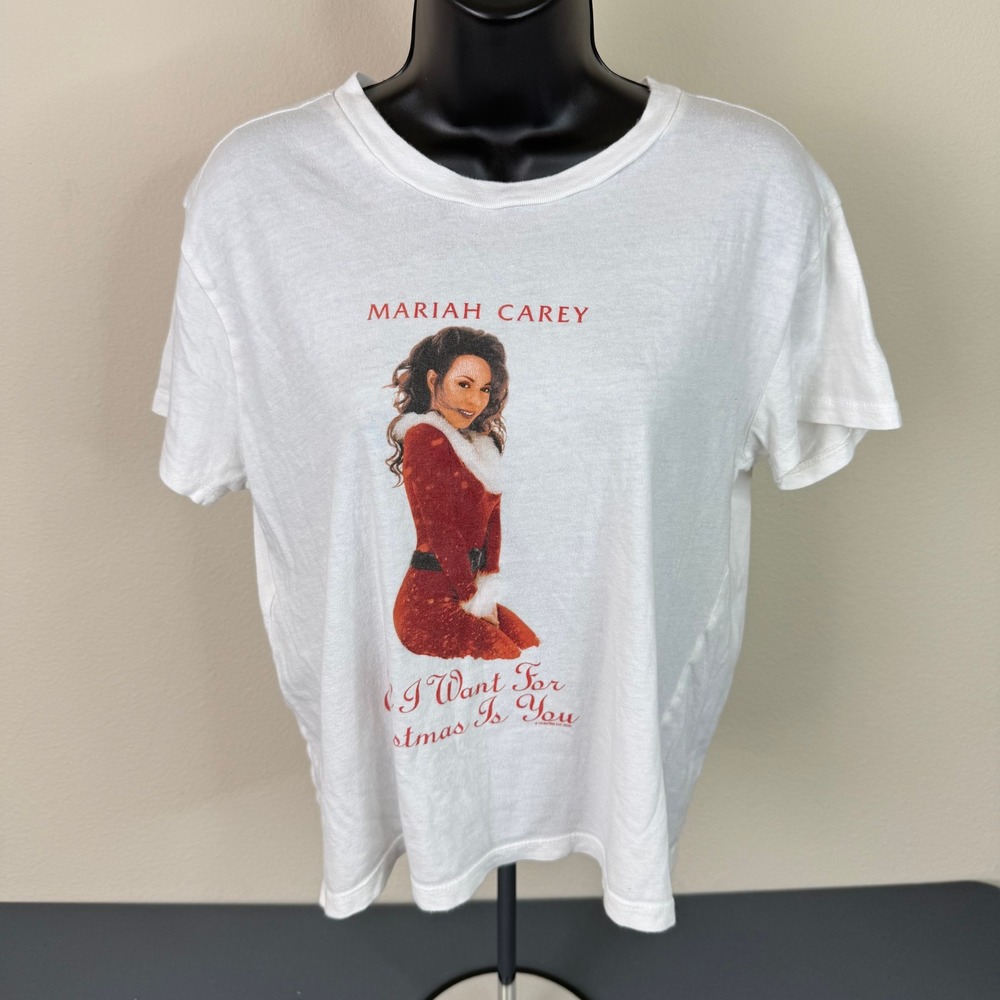 Mariah Carey T-Shirt Womens M All I Want For Christmas Is You White Graphic Tee
